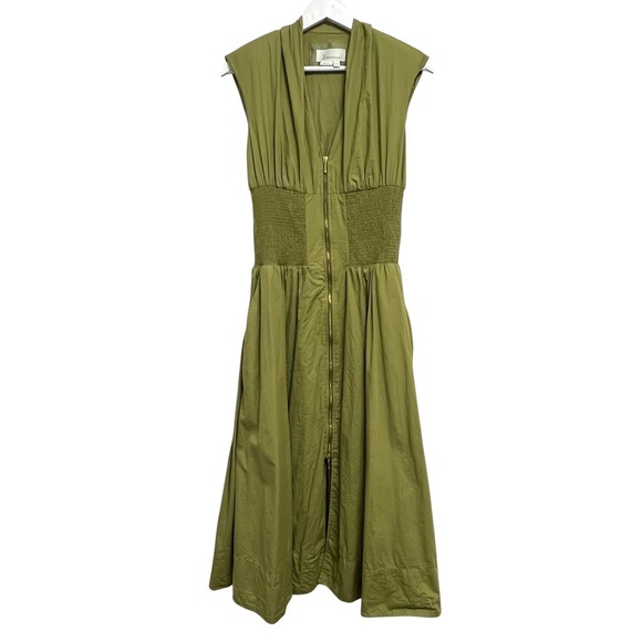 Anthropologie Dresses & Skirts - Anthropologie Tommie Dress Womens Small Green Smocked Waist Zip Front Midi Boho